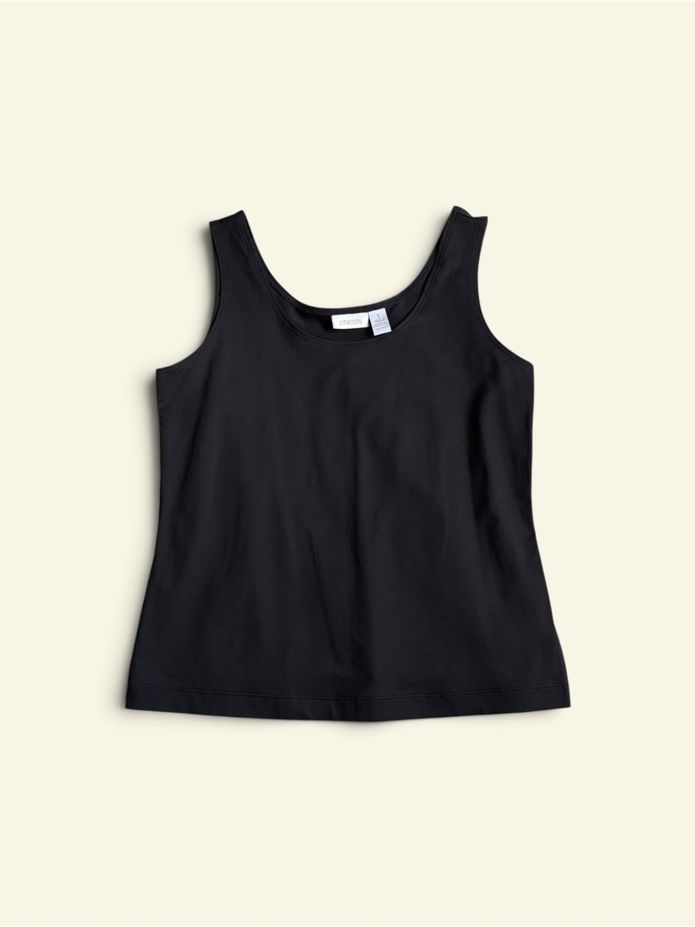 Chicos Travelers Tank Top Black Size 1 M Medium Scoop Neck Nylon Spandex Slinky
